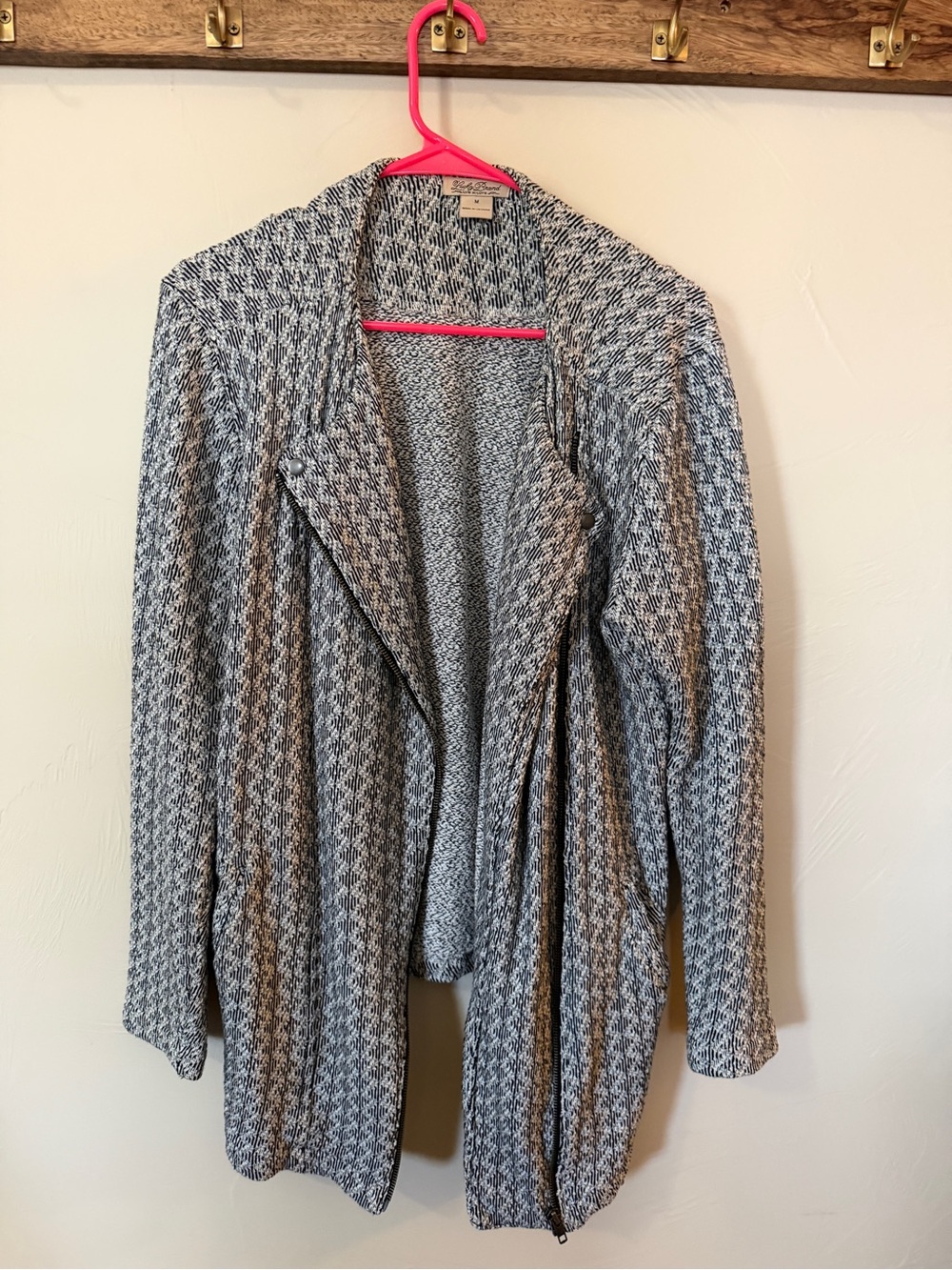 Lucky Brand Gray and White Open-Front Knit Cardigan